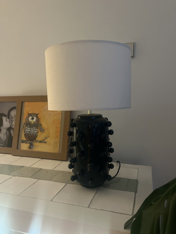 Image 1 of Tafel Lamp Donker Turkoois Met Noppen