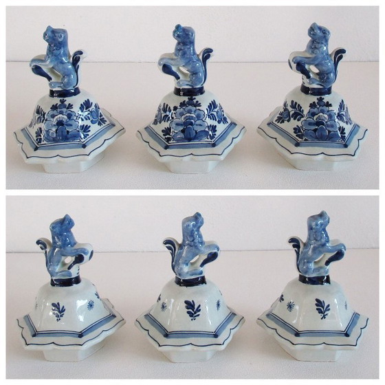 Image 1 of 3 antieke Delfts blauwe vazen met deksel uit 1922 Porceleyne Fles