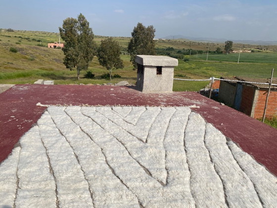 Image 1 of Minimalistisch Beni Ouarain tapijt 300x200 cm – Handgemaakt Marokkaans wollen tapijt – Ivoor Berber geometrisch design