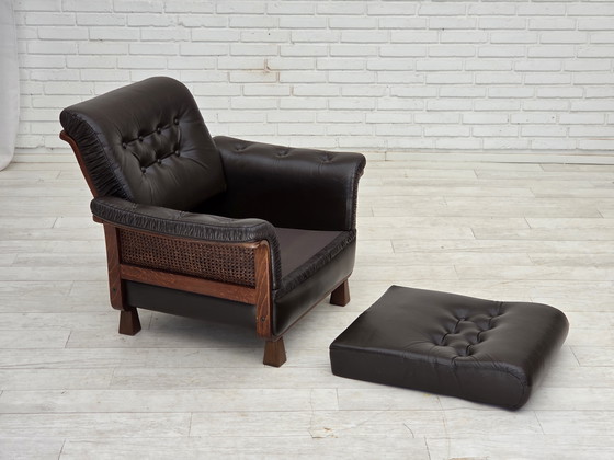 Image 1 of 1970er Jahre Skandinavischer Sessel, Braunes Möbelleder, Teakholzbeine