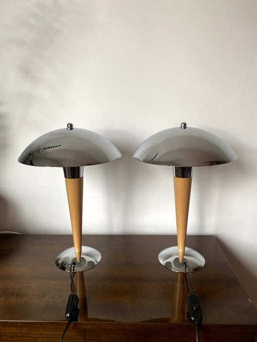 2x Mid - Century Massive Chrome Mushroom Table Lamp Desk Lamp