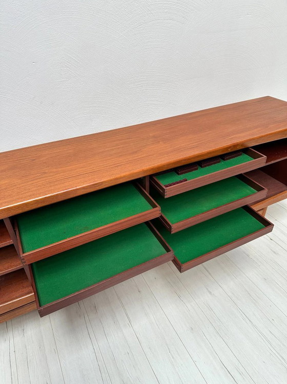 1960s Vintage Large Danish Design Teak Sideboard with Tambour Doors, OMANN JUN, Wood, Brown (photo 15 of 19)