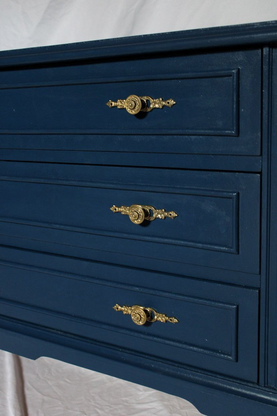 Restored Vintage Chest of Drawers in Navy Blue, Louis XVI Style – Wood (photo 4 of 5)