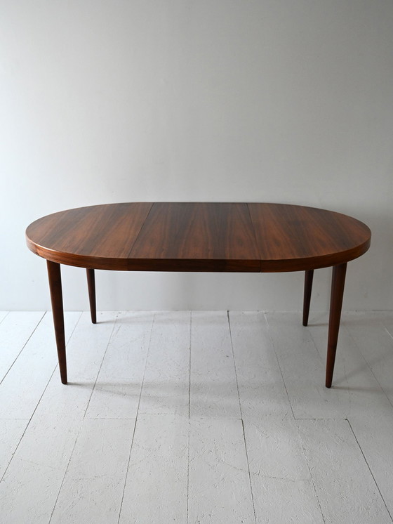 Image 1 of Vintage Extendable Round Scandinavian Rosewood Dining Table