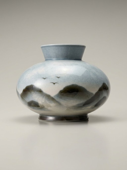 Jarrón esférico de porcelana Virebent – Paisaje de pájaros – 17 cm – vazen, Porcelain