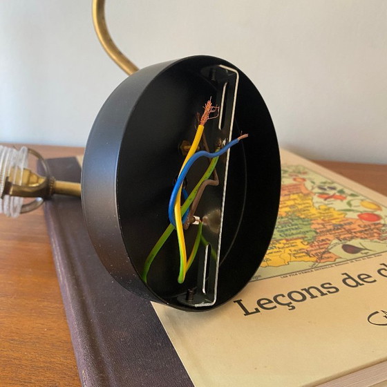 Image 1 of Coppia di applique a collo d'oca in ottone con paralumi a tulipano in vetro trasparente