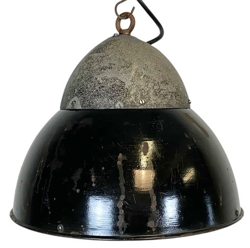 Lampada a sospensione industriale in smalto nero, anni '30