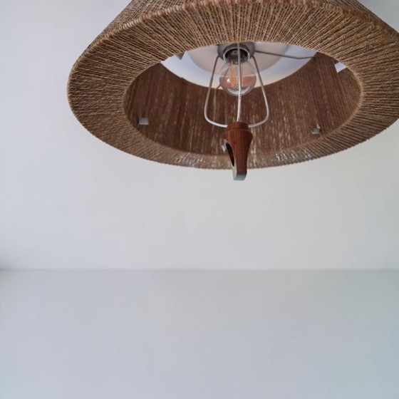 Lampada a sospensione da soffitto Mid Century Temde Noce Raffia anni '60, Temde Leuchten (foto 11 di 15)