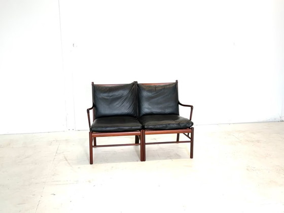 Divano a due posti in legno e pelle nera, Poul Jeppesens Møbelfabrik, Divani 2 posti, Nero, Mid Century Modern (foto 3 di 14)