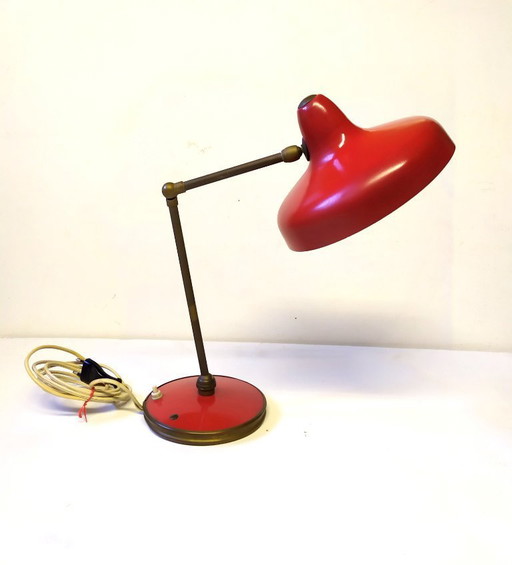 Lampada da tavolo rossa Arredoluce, anni '50