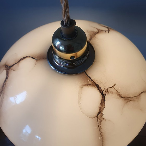 Vintage Marbled Pendant Lamp - Opaline Glass - Art Deco Style. – Metal (photo 8 of 15)