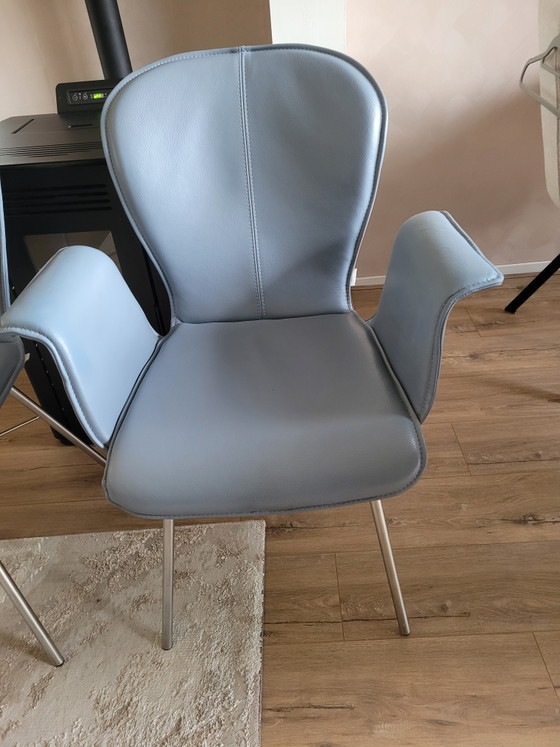 Image 1 of 2 lederen Bert Plantagie Blake eetkamerstoelen 1 met arm 1 zonder arm