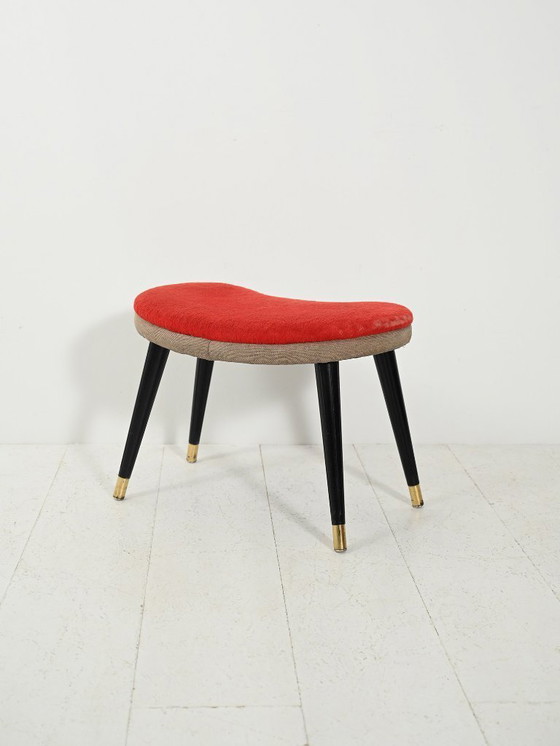 Image 1 of Sgabello scandinavo con velluto rosso e ottone