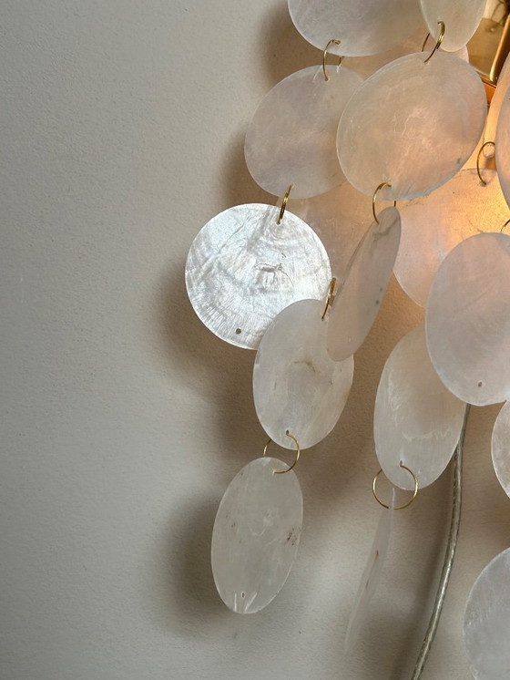 Image 1 of Set van 2 Capiz Schelpen Wandlampen Parelmoer Opaline Goud Frame