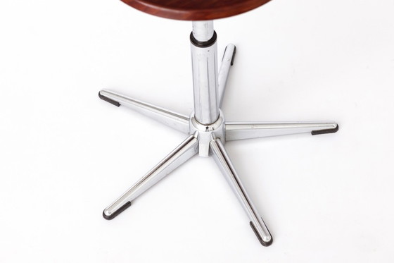 Image 1 of Set of 4 Vintage Industrial Stools 1970s, Chrome Adjustable Stools with Pagholz Seats, Mid Century Stools