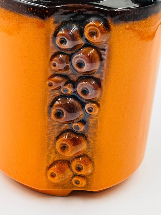 Image 1 of Modernist ceramic vase, orange, relief cabochons, 1970s
