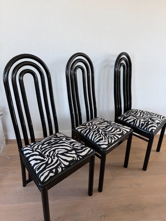 Image 1 of Set of 3 Postmodern Dining Chairs – Memphis Style – Zebra Print