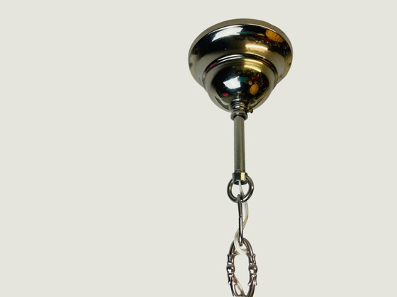 Image 1 of Portuguese Mid Century Modern Green Opaline Milk Glass Chandelier for High Ceilings, 1940s-50s