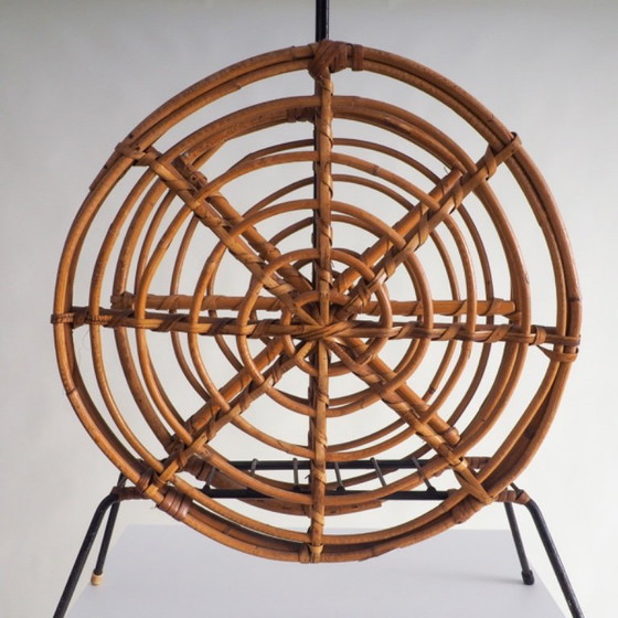 Image 1 of Mid Century Round Rattan Magazine Holder