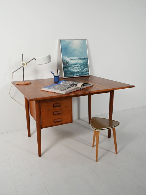 Scrivania vintage scandinava in teak con piano ribaltabile