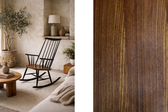 Image 1 of Fauteuil à bascule vintage en bois de style finlandais moderne du milieu du siècle, par Ilmari Tapiovaara pour Asko, années 1960