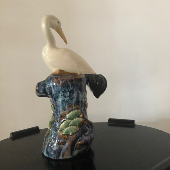 Image 1 of Mid Century Japanese Crane Vase | 1950s Ceramic Bird | Japandi Decor | 26 cm