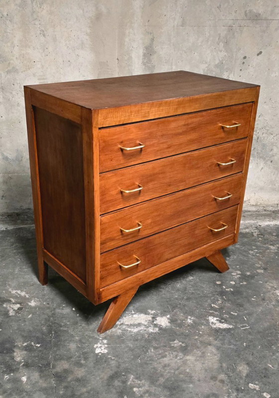 Image 1 of Cassettiera vintage in legno massello - anni '50 - gambe oblique