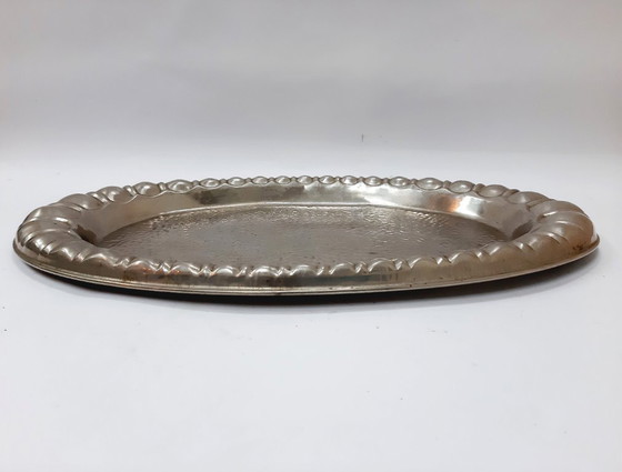 Image 1 of Vassoio ovale vintage in latta argentata 45x25 cm