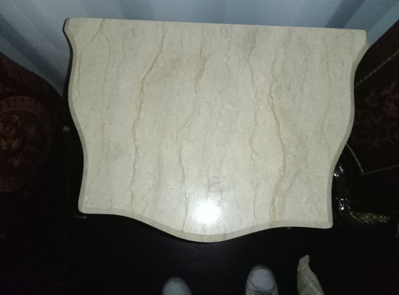 Image 1 of Louis XV marquetry commode with gilt bronze mounts and marble – late 19th century