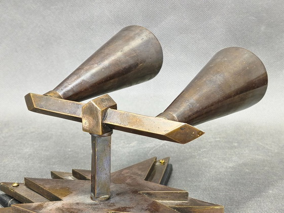 Image 1 of Pair of Czech Cubist Brass Wall Lights, Czechoslovakia, 1920s