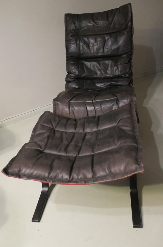 Image 1 of Westnofa Patinated Leather Lounge Chair with Footrest, Norway 1960s