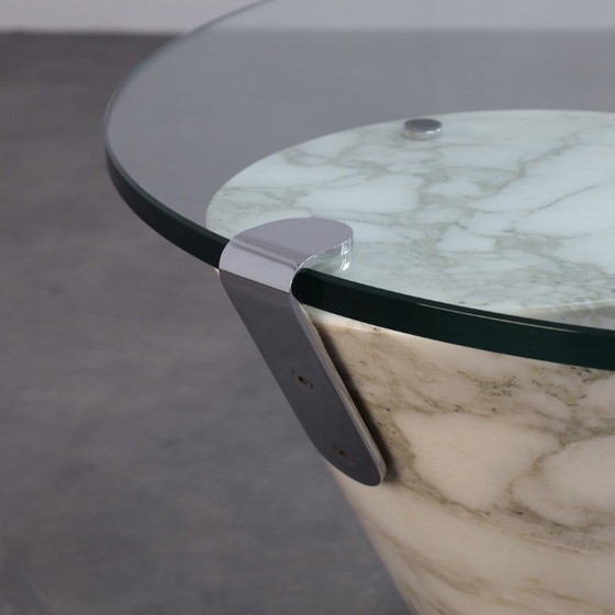 Image 1 of Oval Coffee Table in Carrara Marble and Glass by Ronald Schmitt, Germany, 1970s