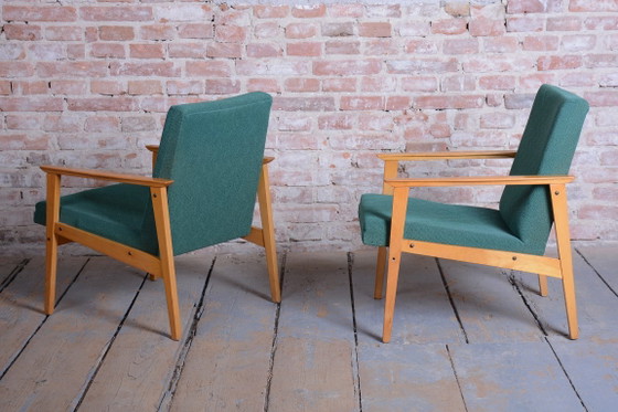 Pair of Restored Mid-Century Armchairs, by Jitona Soběslav, Beech, Czech. 1960s – Textile, Wood (photo 3 of 12)
