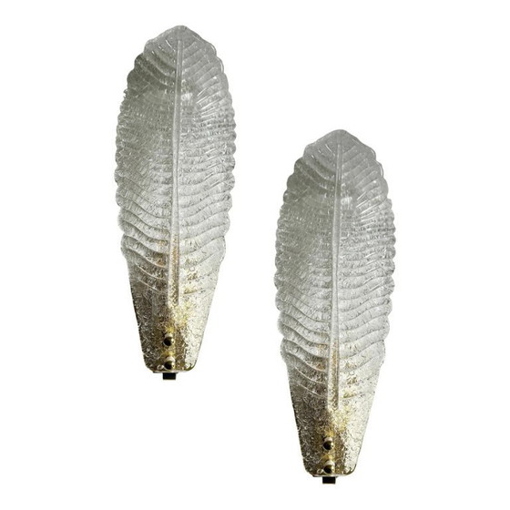Image 1 of Moderne Italiaanse luxe messing wandlamp met Murano glas met strass steentjes, vlakke montage – set van 4 stuks