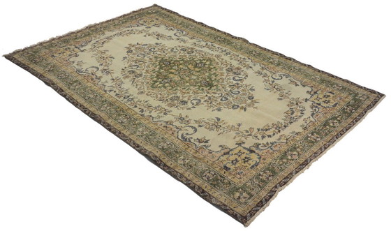Vintage Turks tapijt 300x186 cm – Groot handgeknoopt wollen tapijt met zacht crèmekleurig en groen (photo 6 of 12)