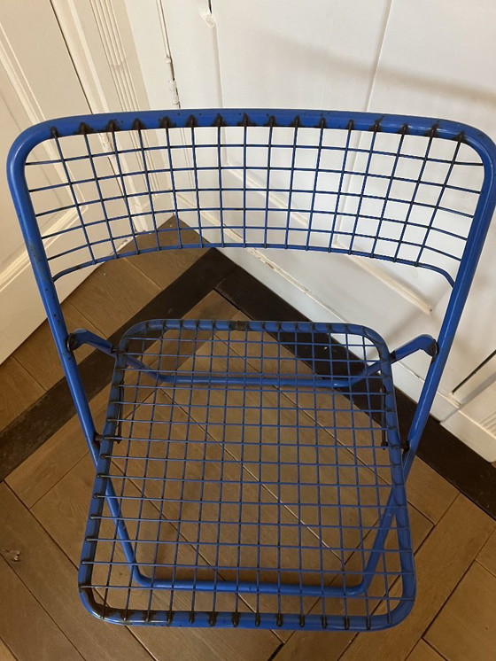 Image 1 of 3x Vintage folding chair by Niels Gammelgaard, two shades of blue and yellow