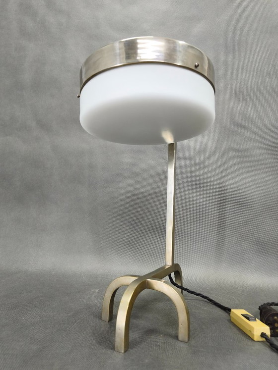 Image 1 of Rare Bauhaus Nickel Table Lamp with Glass Diffuser, 1930s