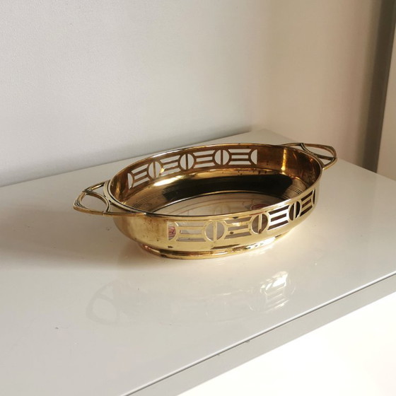 Image 1 of Plateau ancien en porcelaine et laiton Art Déco