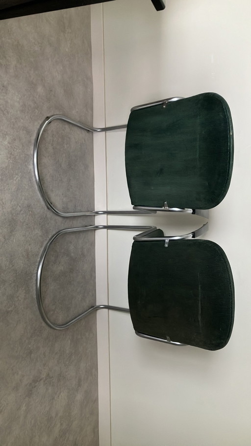 2x Gispen 413 Chairs In Green Ribcord