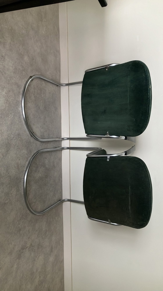 Image 1 of 2x Gispen 413 Stoelen In Groen Ribcord