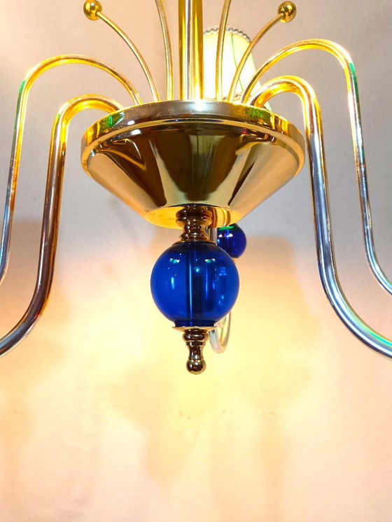 Image 1 of Plafondlamp, kroonluchter, art deco, Hollywood Regency, Gatsby, Murano glas, luxe verlichting, zeldzaam