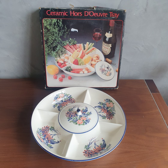 Image 1 of Piatto da portata vintage a forma di pavone in porcellana giapponese degli anni '50