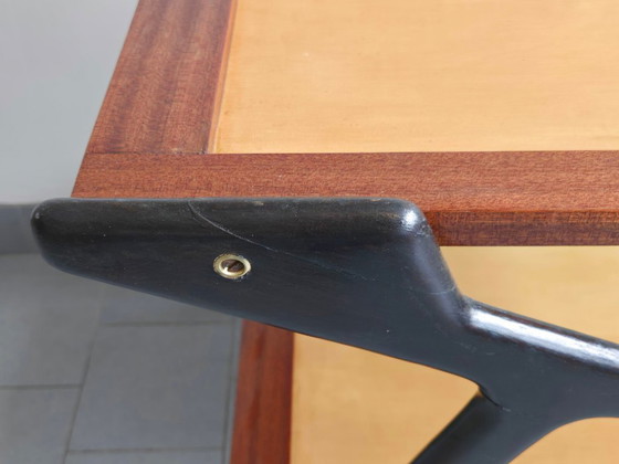 Image 1 of Vintage 1950s Rolling Bar Cart, Mahogany & Varnished Wood, 50s Rockabilly