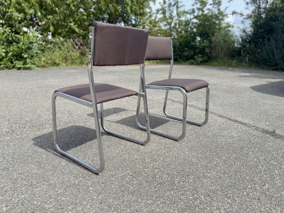 Set van twee Space Age chromen stoelen vintage jaren 70 – Eetkamerstoelen, Textile (photo 2 of 4)