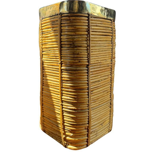 Italian rattan and brass umbrella or plant basket from the 1970s Style Gabriella Crespi
