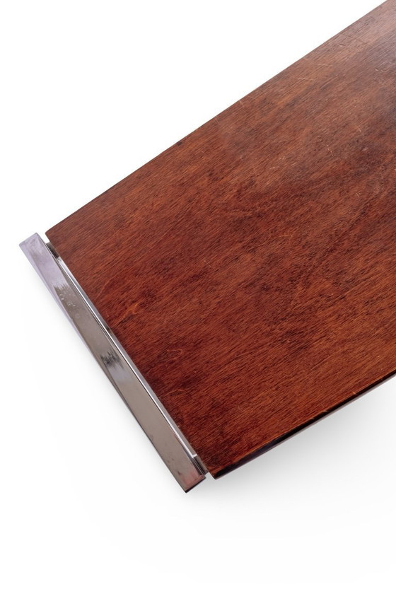 Image 1 of Table d'appoint vintage avec cadre chromé et plateau flottant en bois