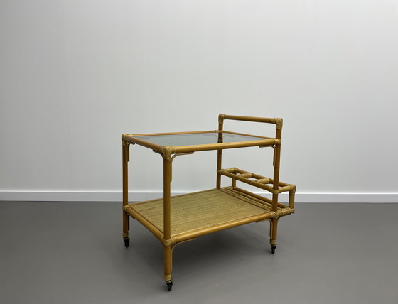 Image 1 of Chariot de service en bambou et rotin - 1970
