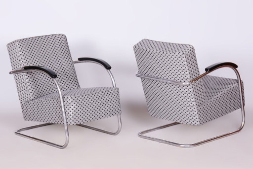 Paar gerestaureerde Bauhaus-fauteuils, van Mücke-Melder, chroom, Tsjechisch, jaren dertig – Metal, Textile (photo 2 of 26)