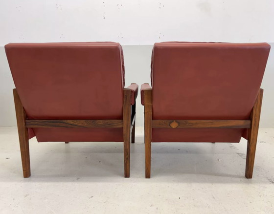 Image 1 of Vintage Danish Lounge Chairs In Rosewood And Leather. 1960s.