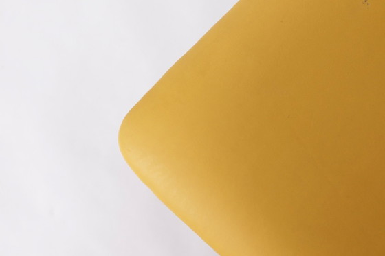Image 1 of Vintage Beechwood Chair with Yellow Faux Leather Seat – 1960s/1970s German Mid-Century Modern